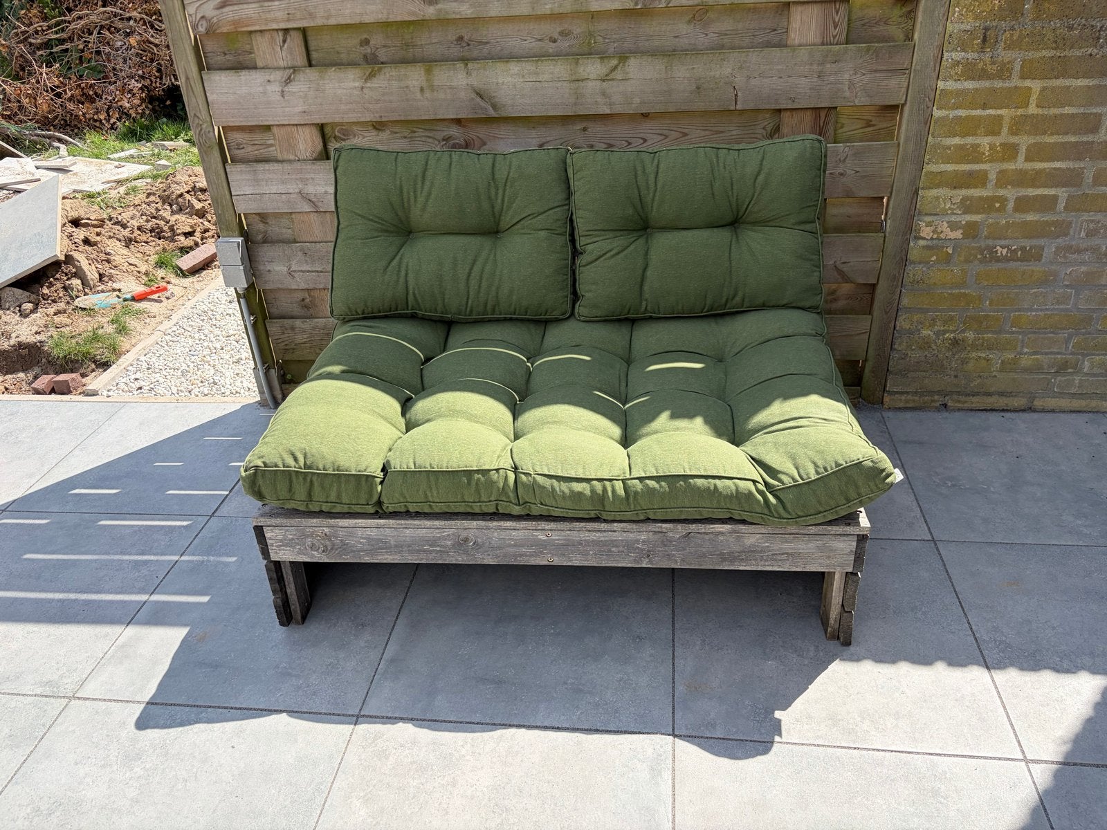 Houten tuinbank met kussens, Ophalen, Gebruikt, Hout