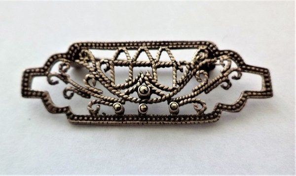 Mooie filigrain zilveren Art Deco broche met markasieten 925, Ophalen, Zo goed als nieuw, Zilver, Zilver