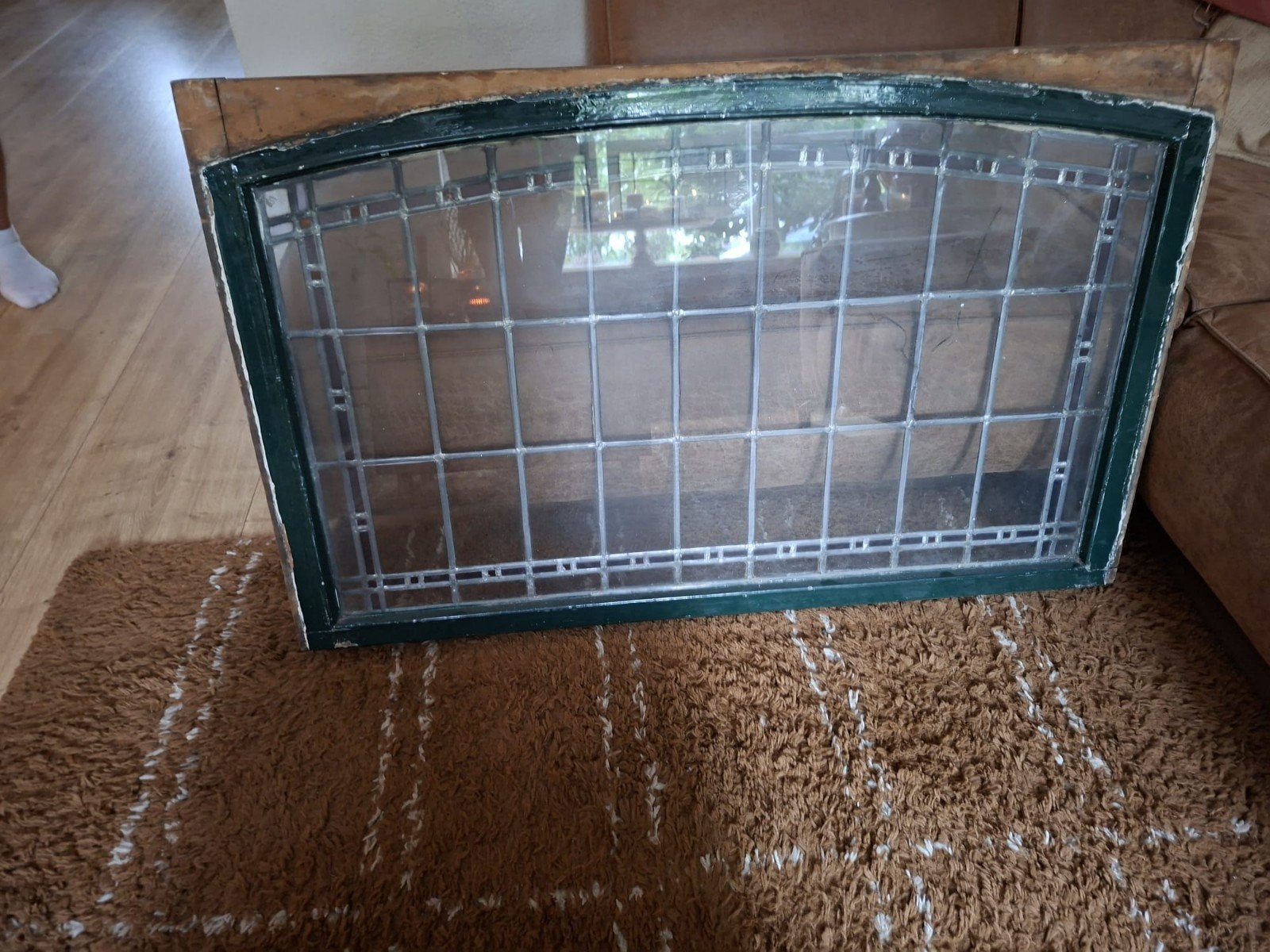 Glas in lood raam met voorzetraam, Ophalen, Gevelraam of Ruit, Gebruikt, Minder dan 80 cm