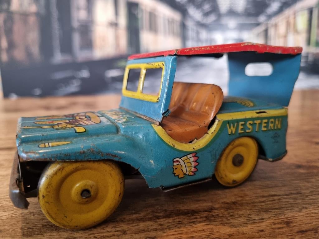 Vintage blikken speelgoed Jeep 'Western' - Made in Japan, Antiek en Kunst, Ophalen of Verzenden