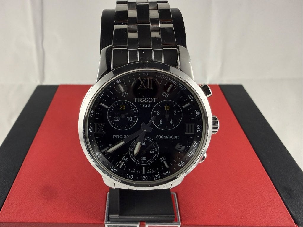 Tissot PRC 200 Chronograph T461 | Black Dial | Swiss Made, Overige merken, Staal, Staal, Polshorloge