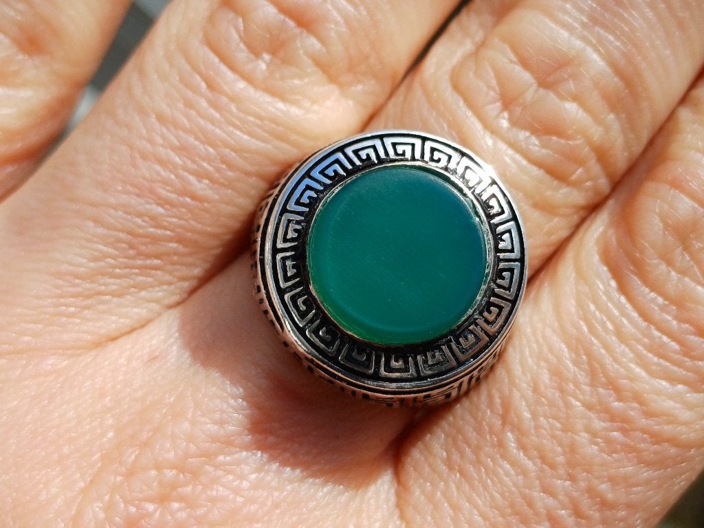 Vanoli 925 zilveren heren ring met groene agaat maat 19, Sieraden, Tassen en Uiterlijk, Vanoli, 19 tot 20, Amsterdam, Heer