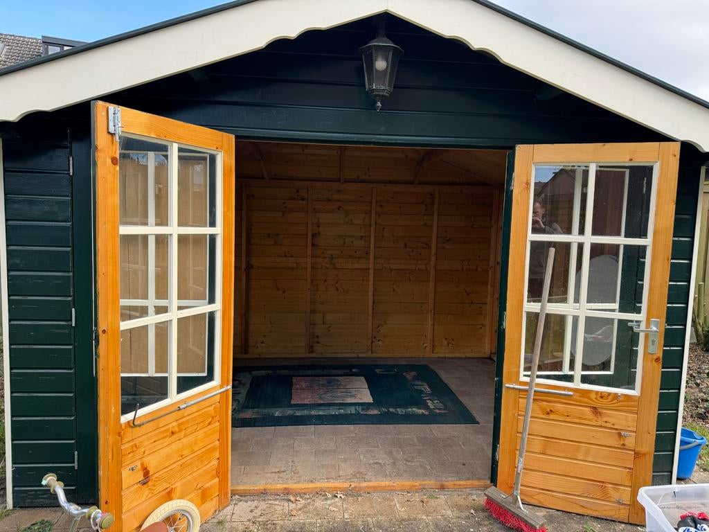 Houten Tuinhuis/Schuur met Dubbele Deuren en Ramen, Ophalen, 250 tot 500 cm, Met overkapping, Hout
