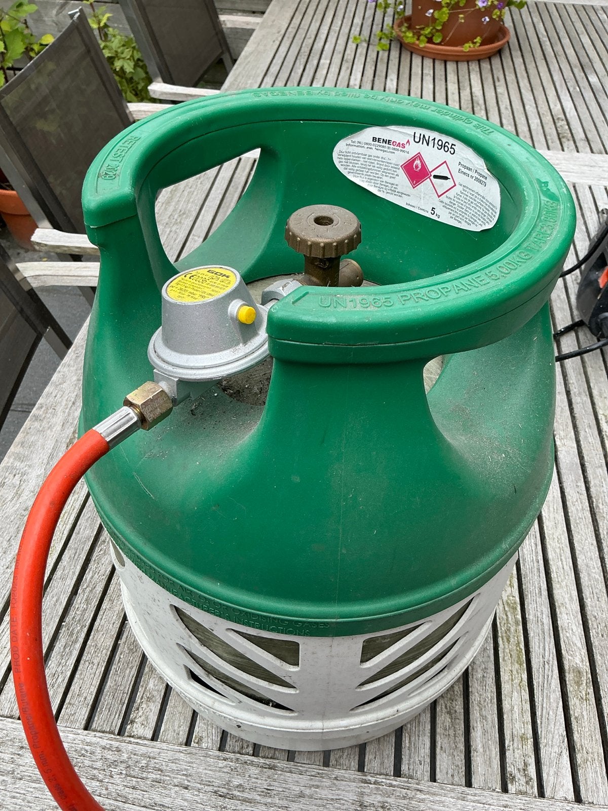 Benegas kunststof propaan gasfles met drukregelaar, Ophalen, Gebruikt