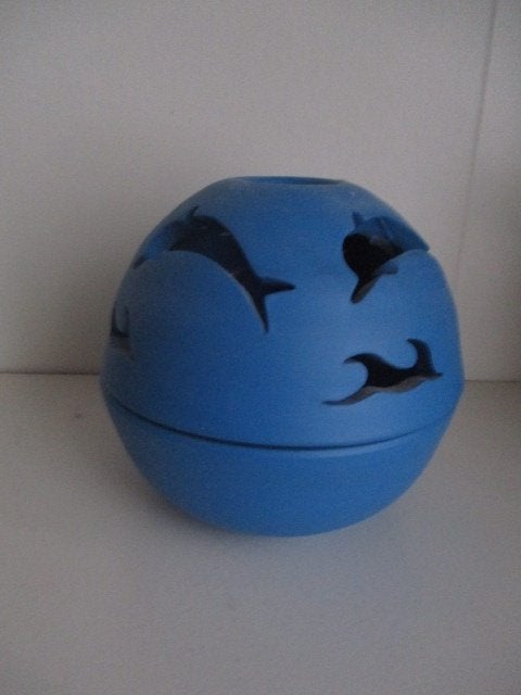 Blauwe bol met dolfijnen, doosnede 11,5 cm, Ophalen of Verzenden, Zo goed als nieuw, Dier