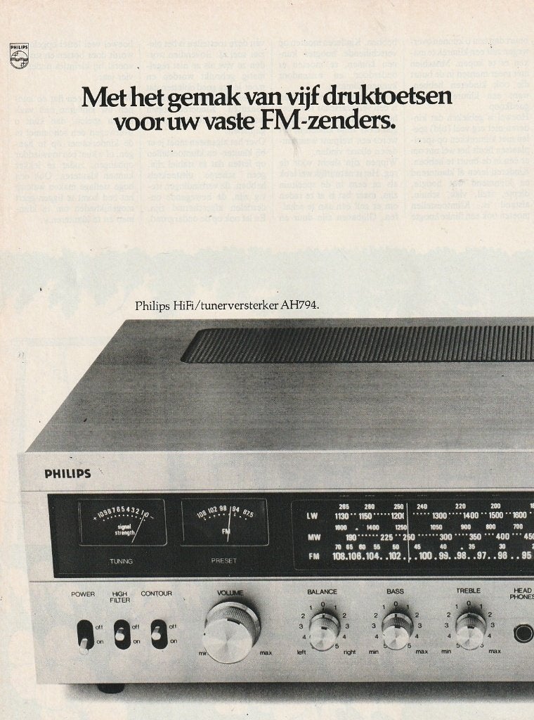 retro reclame 1978 Philips Hifi tunerversterker AH794, Verzenden, Overige typen