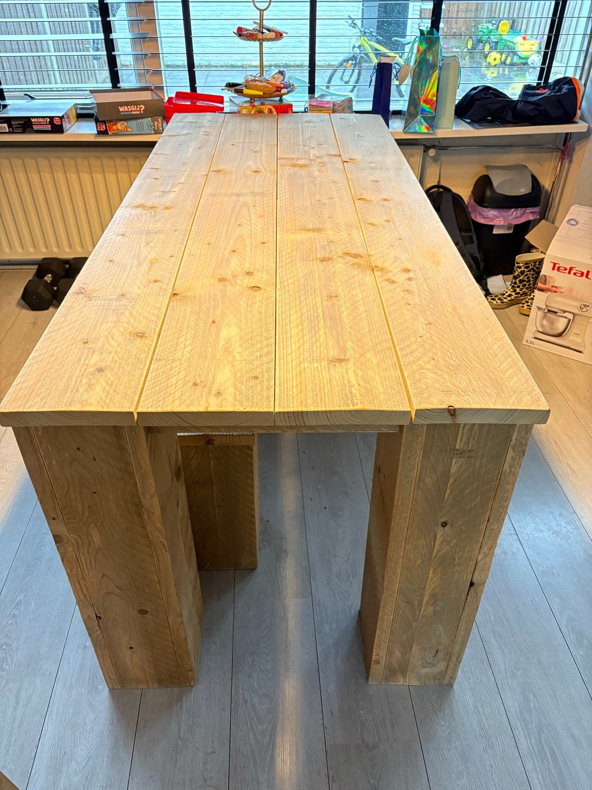 Steigerhouten eettafel met bankje - 180x78x77 cm, Ophalen, 50 tot 100 cm, Zo goed als nieuw, 150 tot 200 cm