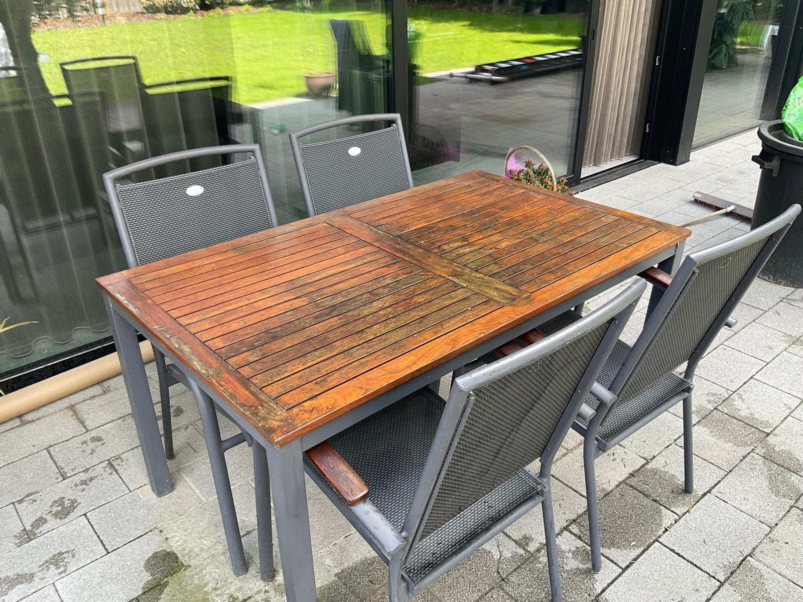 Hartman tuinset met 4 stoelen en teakhouten tafel, Ophalen, 4 zitplaatsen, Gebruikt, Eettafel