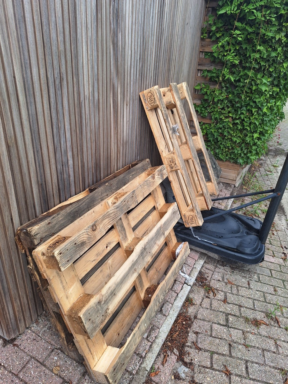 3 gebruikte EPAL pallets stookhout kachelhout, Doe-het-zelf en Verbouw, Hout en Planken, Ophalen