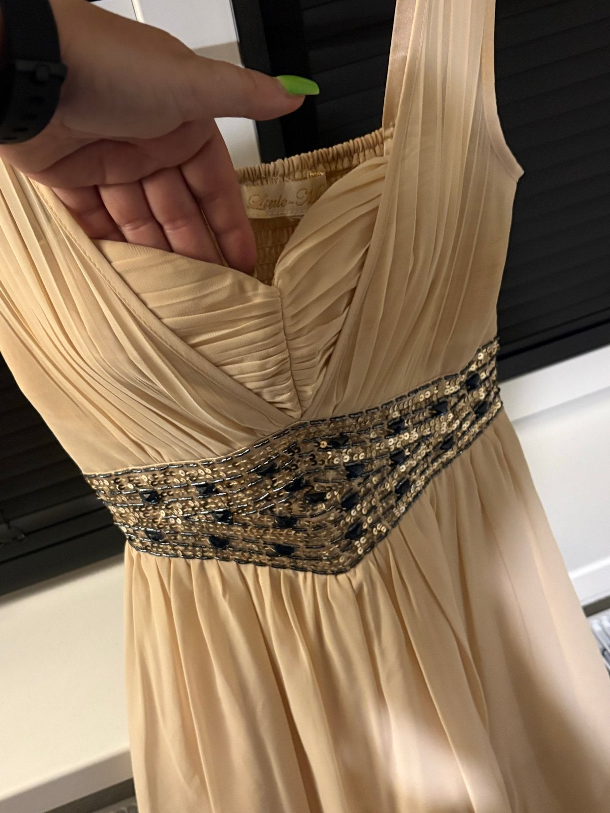 Little Mistress Jurk Beige met Pailletten en Kralen, Kleding | Dames, Jurken, Maat 38/40 (M), Beige, Ophalen of Verzenden, Zo goed als nieuw