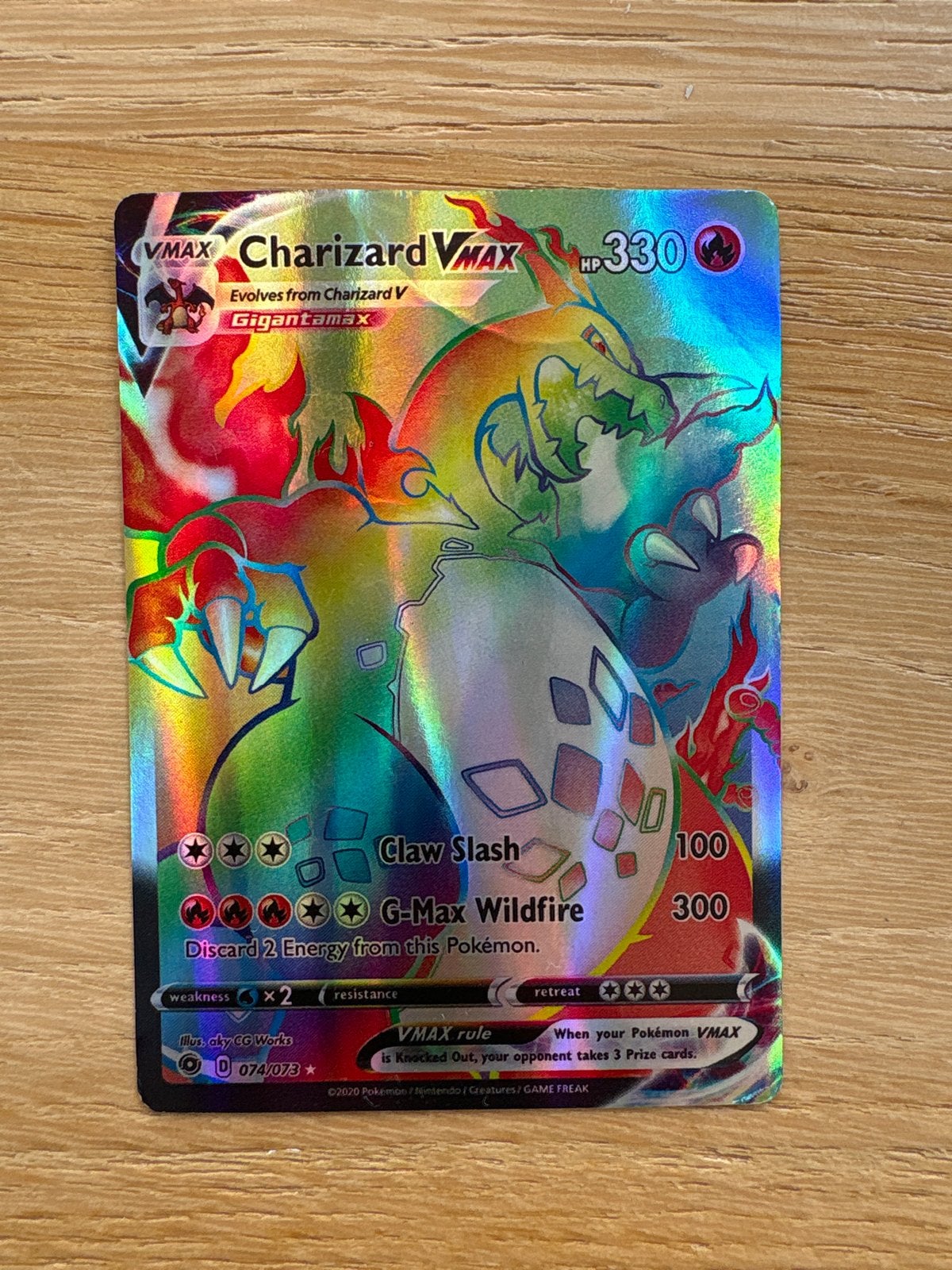 Pokémon Kaart: Charizard VMAX (074/073) - Zo goed als nieuw, Ophalen of Verzenden, Zo goed als nieuw, Losse kaart, Foil
