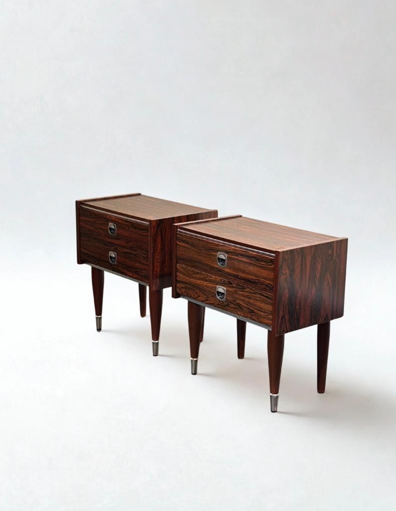 Set Vintage Palissander Midcentury Nachtkastjes, Ophalen of Verzenden, Gebruikt, Minder dan 45 cm, Minder dan 55 cm