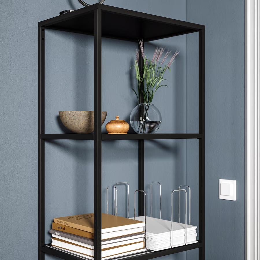 VITTSJÖ Stellingkast, zwart/glas, 51x175 cm, Ophalen, Zo goed als nieuw