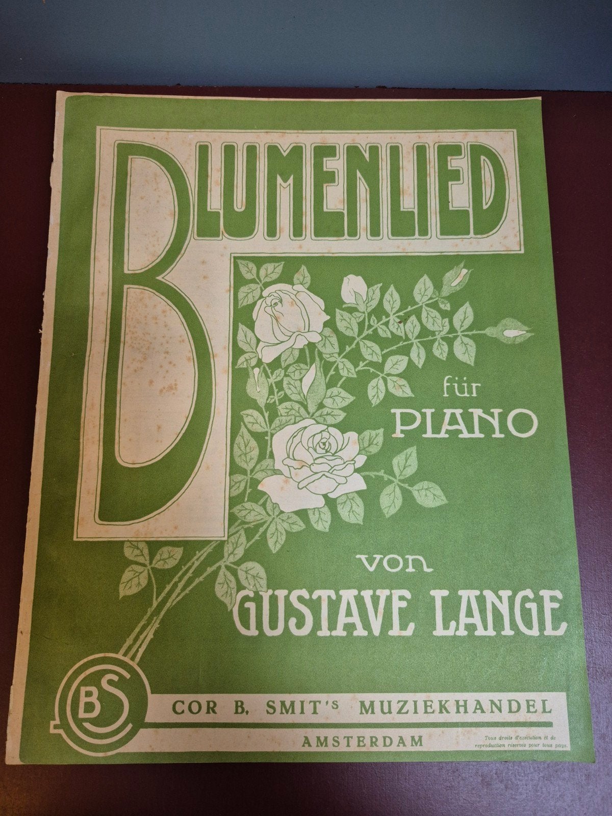 Blumenlied Gustave Lange - Antieke bladmuziek voor piano, Ophalen of Verzenden