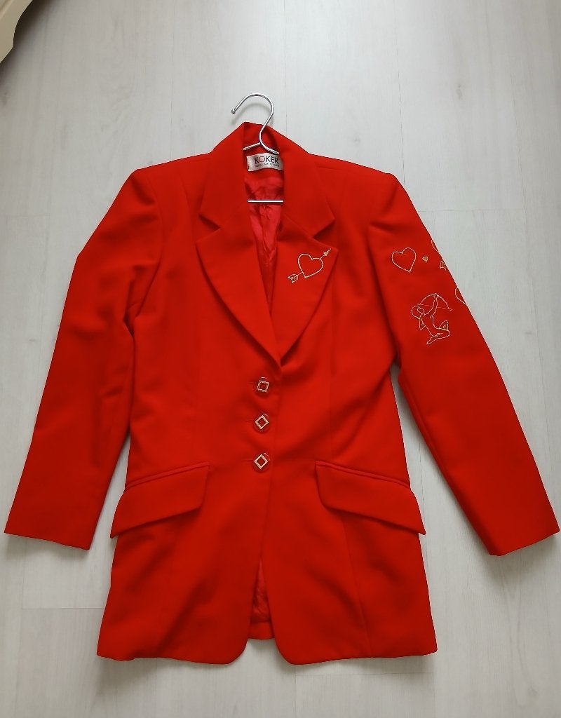 Rode Mantelpak rok en blazer maat S, Ophalen of Verzenden, Zo goed als nieuw, Maat 38/40 (M), Rood