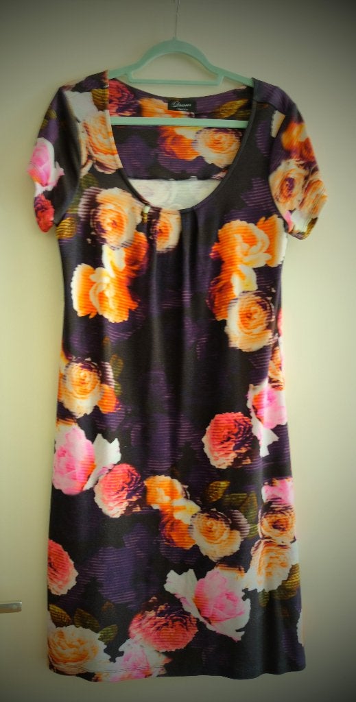 ZGAN: Yessica jurkje paars rozen groen oranje mt 44 stretch!, Kleding | Dames, Ophalen, Meerkleurig, Yessica, Maat 42/44 (L)