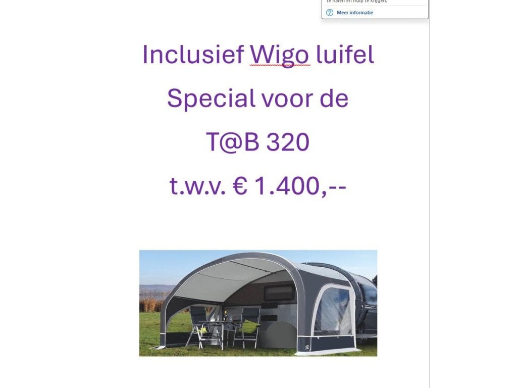 T@B Basic 320 RS Nieuw -2025- incl. luifel, Caravans en Kamperen, Schokbreker, Overige typen, Rondzit, Tot en met 2