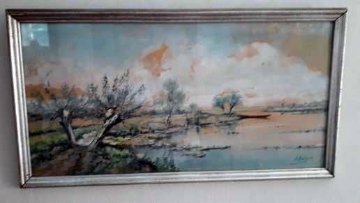 AQUAREL A.RUTGERS: RIVIERENENLANDSCHAP 1905, Ophalen of Verzenden
