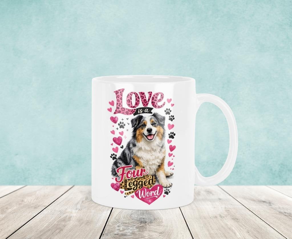 Love is a Four Legged Word - Australian Shepherd Mok, Verzenden, Keramiek, Nieuw, Overige stijlen