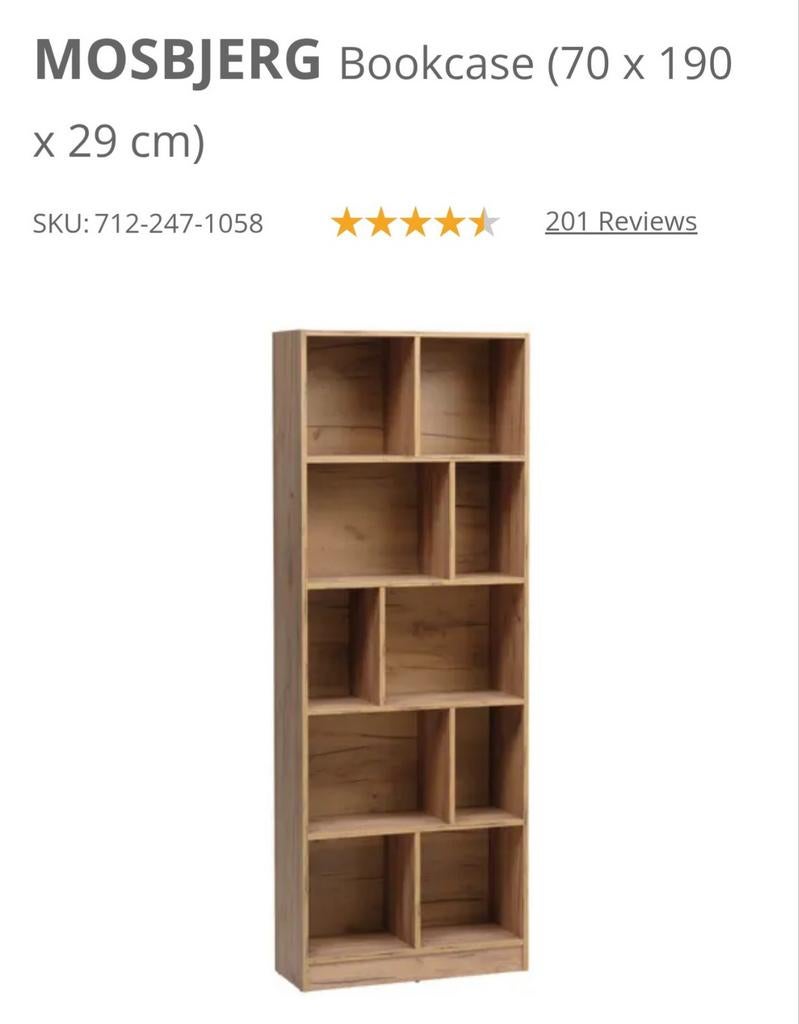 Mosbjerg Boekenkast 70x190x29 cm - Nieuw in doos, Huis en Inrichting, Kasten | Boekenkasten, Nieuw, 50 tot 100 cm, 150 tot 200 cm