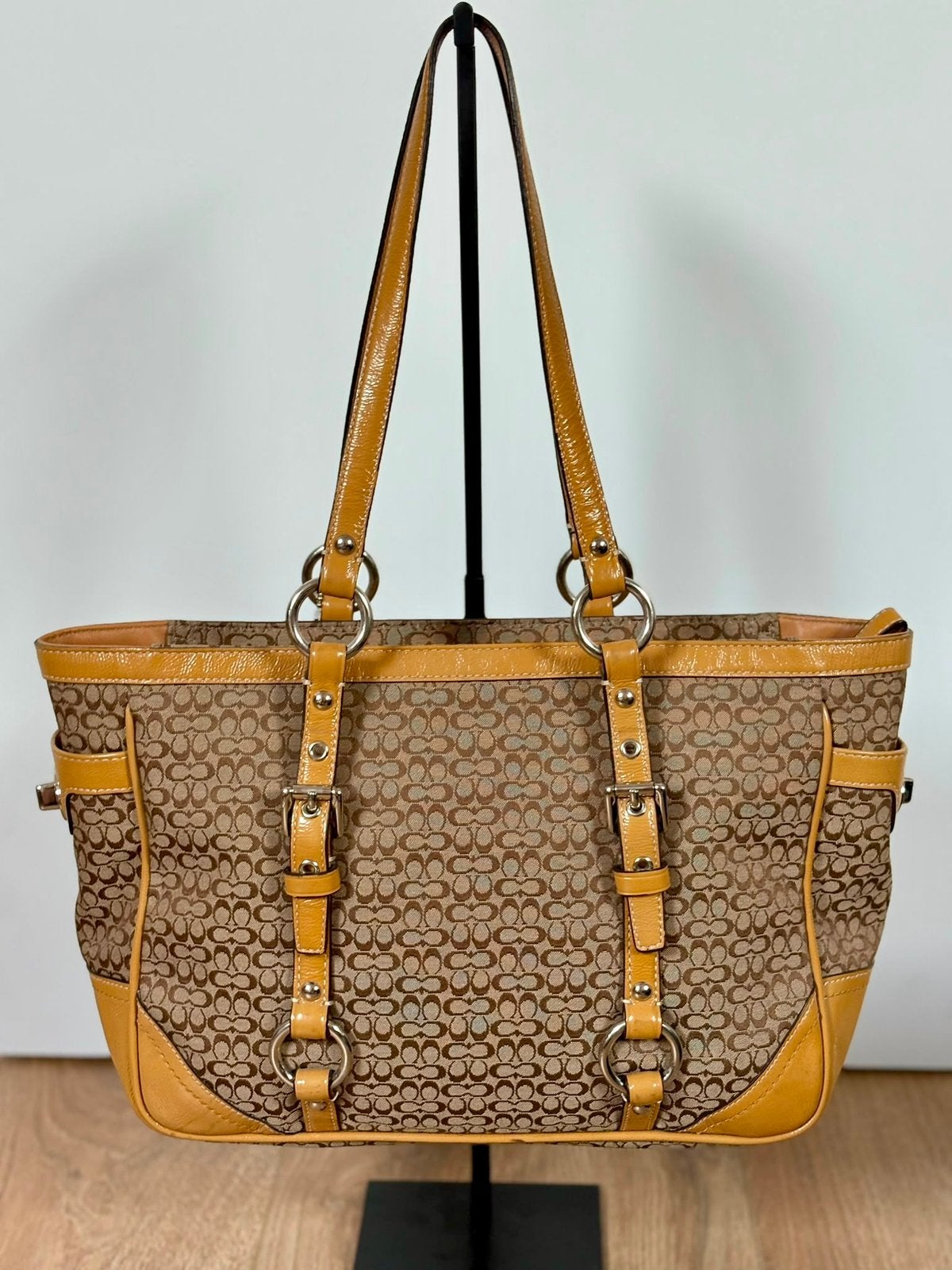 Coach tas Gallery Signature Jacquard Tote, Verzenden, Zo goed als nieuw, Bruin, Shopper