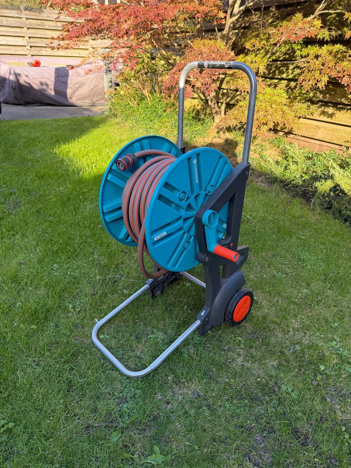 Gardena tuinslanghaspel met slang, Tuin en Terras, Ophalen, Gebruikt, Tuinslanghaspel