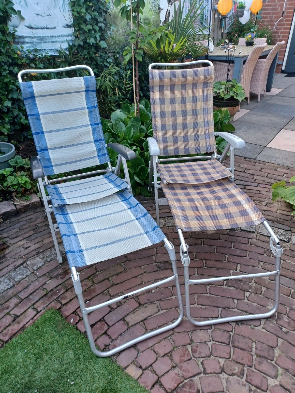 Dukdalf 8 standen verstelbare stoelen, plus losse beensteun, Caravans en Kamperen, Ophalen, Campingstoel