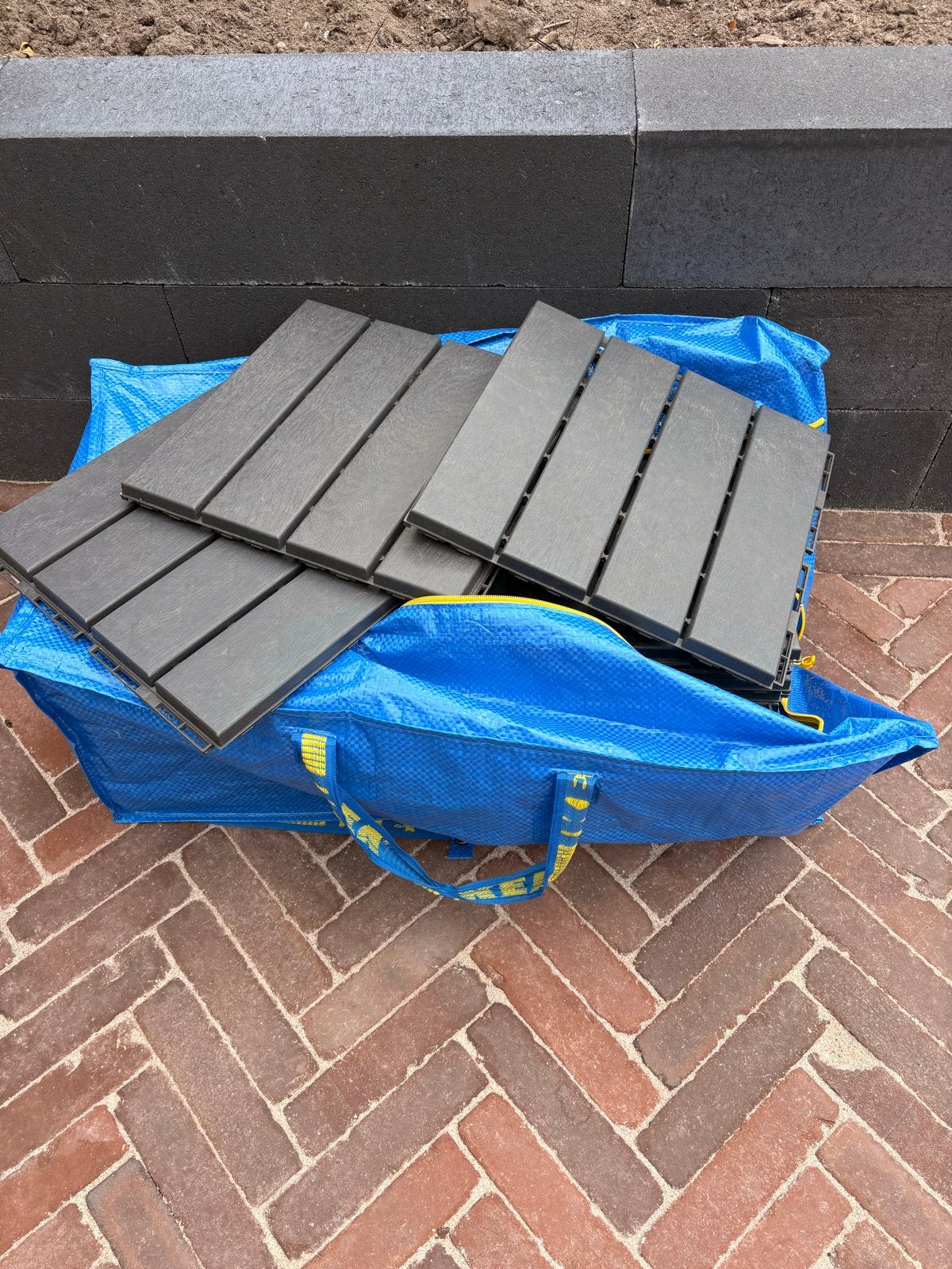 Voortent tegels / kliktegels kunststof 30x30 cm – ca.15 m2, Ophalen, Kunststof, Gebruikt, 10 m² of meer