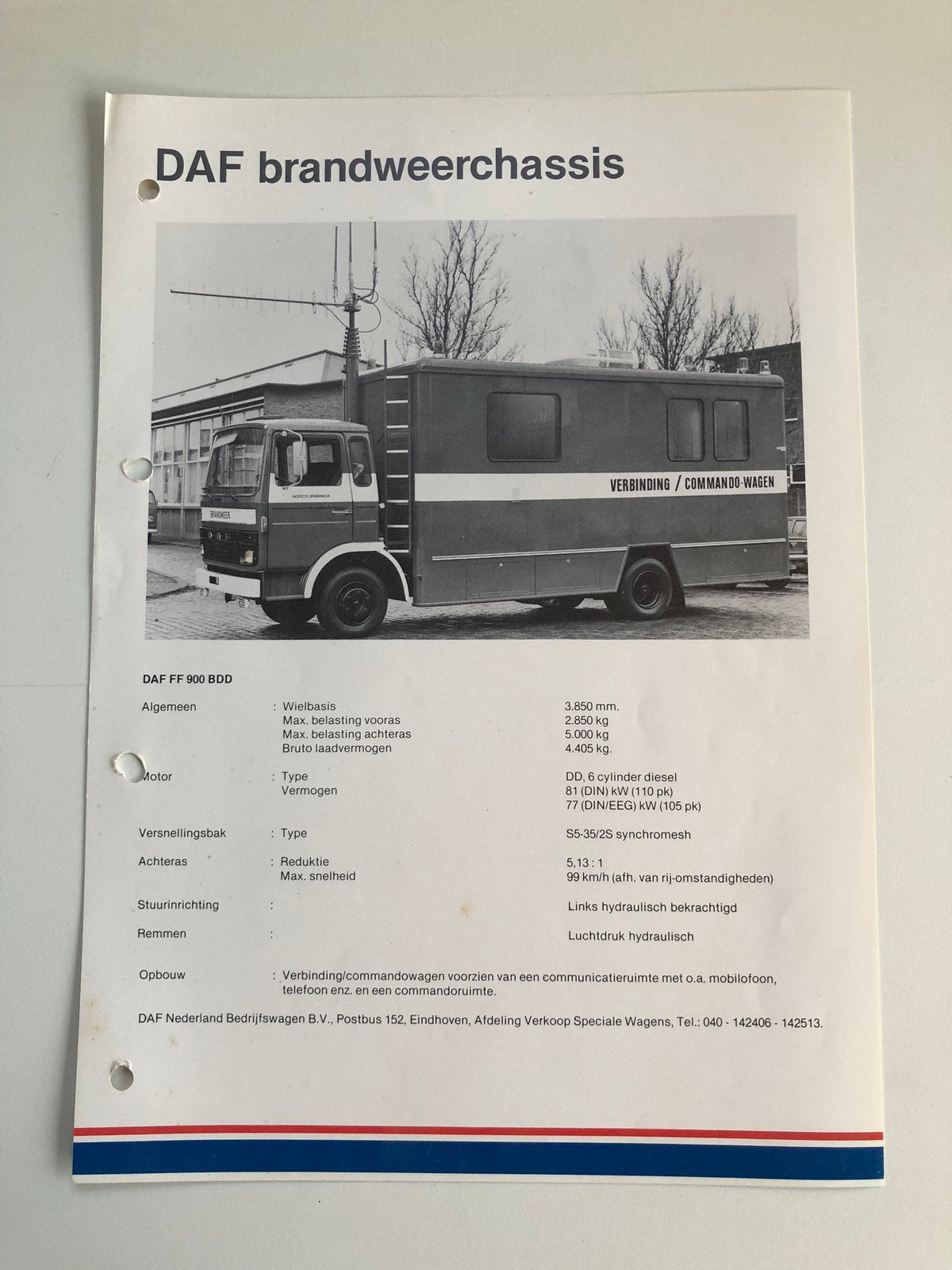 Technische specificatie DAF FF900 brandweerauto, Boeken, Ophalen of Verzenden, Zo goed als nieuw, Overige merken