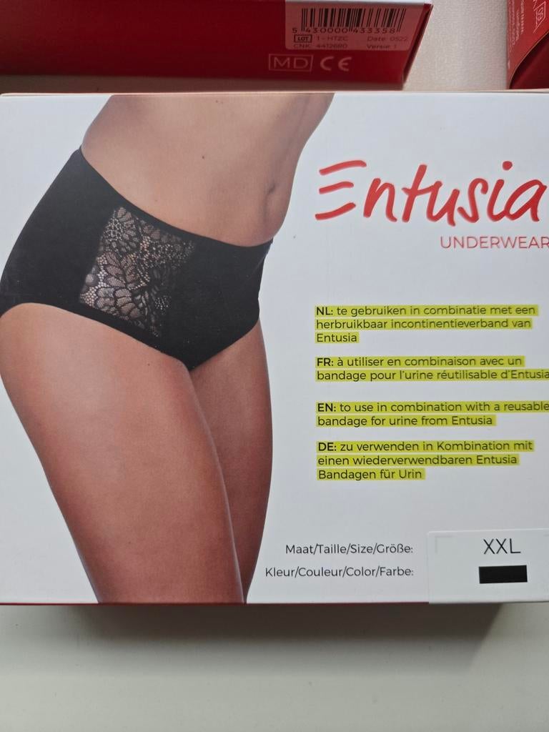 Entusia wasbaar incontinentie ondergoed 6x dames XXL nieuw, Ophalen of Verzenden, Zwart, Slip