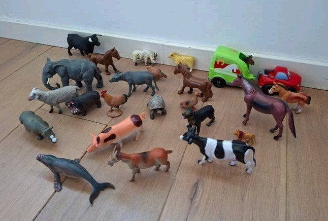 Grote set speelgoedboerderijdieren en wilde dieren, Ophalen, Gebruikt