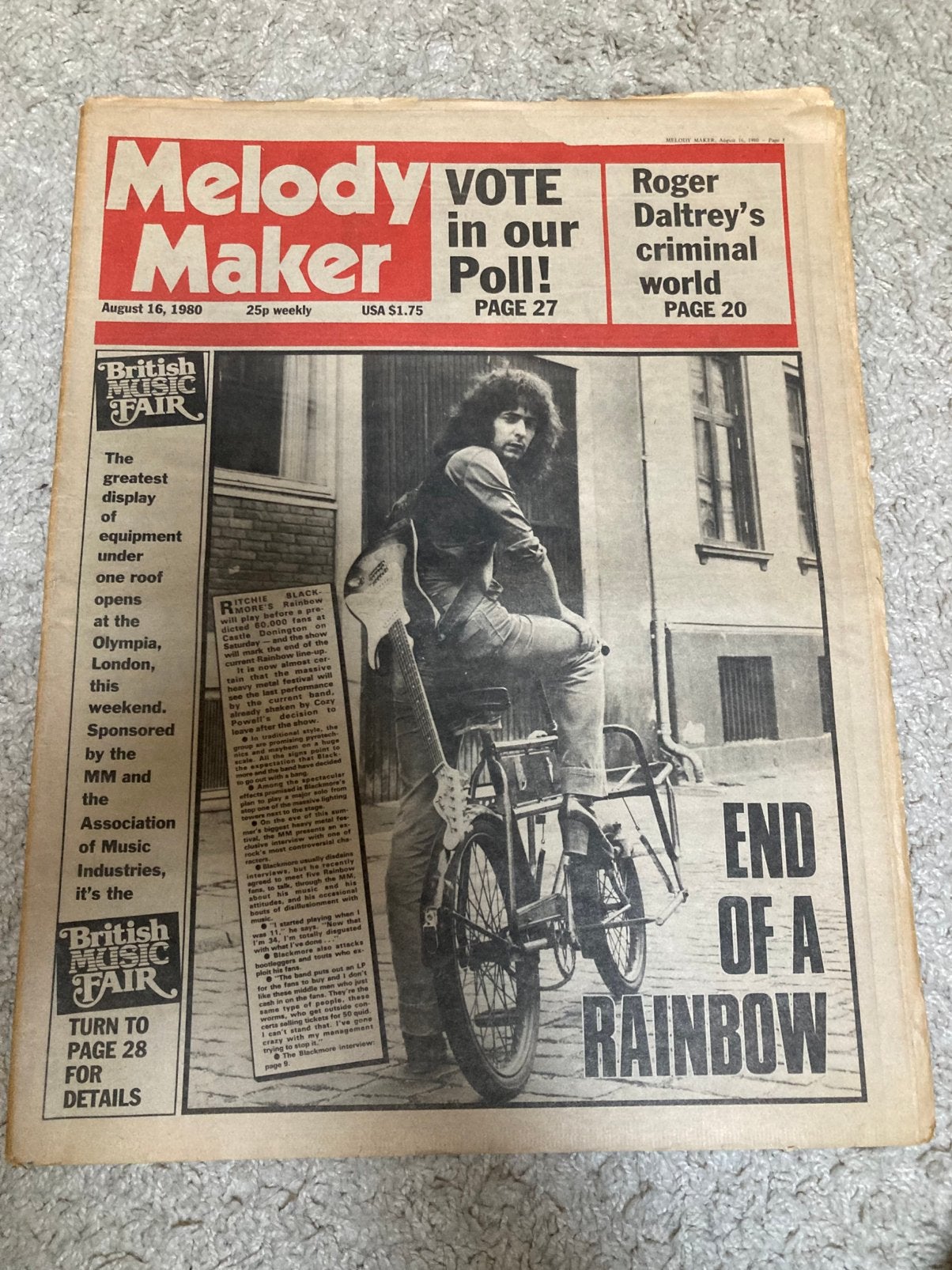 MELODY MAKER 1980 RAINBOW Johnny Cash STRAY CATS Skids KINKS, Ophalen of Verzenden, Muziek, Film of Tv