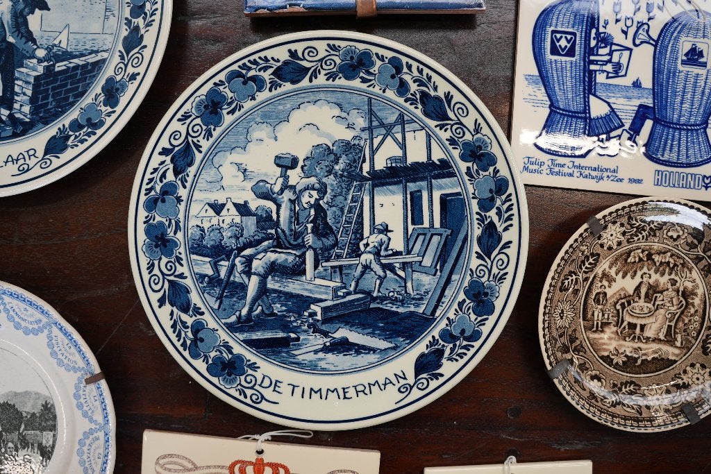 Antieke Delfts blauwe wandbordjes De Timmerman & Metselaar, Antiek en Kunst, Ophalen