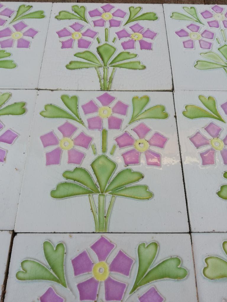 24 Art nouveau wandtegels opgelegde lila/roze bloem, Ophalen