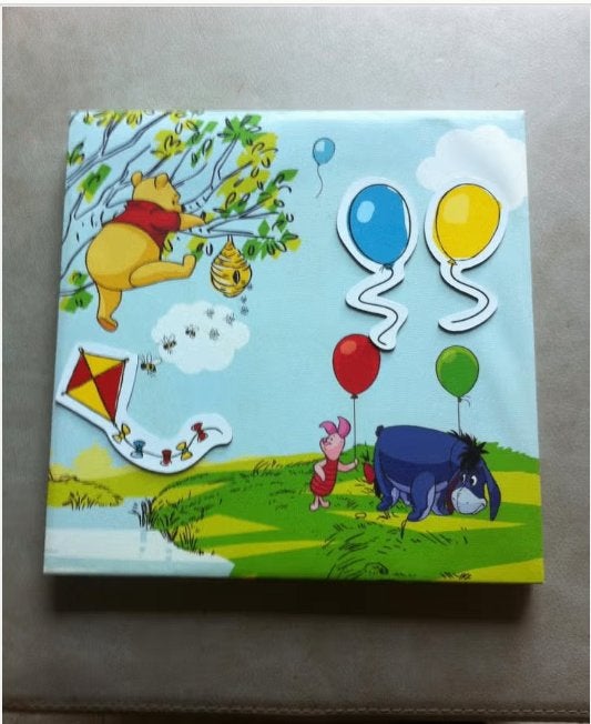 Schilderij Winnie de Pooh met 3 magneten 30x30 cm, Huis en Inrichting, Woonaccessoires | Schilderijen, Tekeningen en Foto's, Minder dan 50 cm