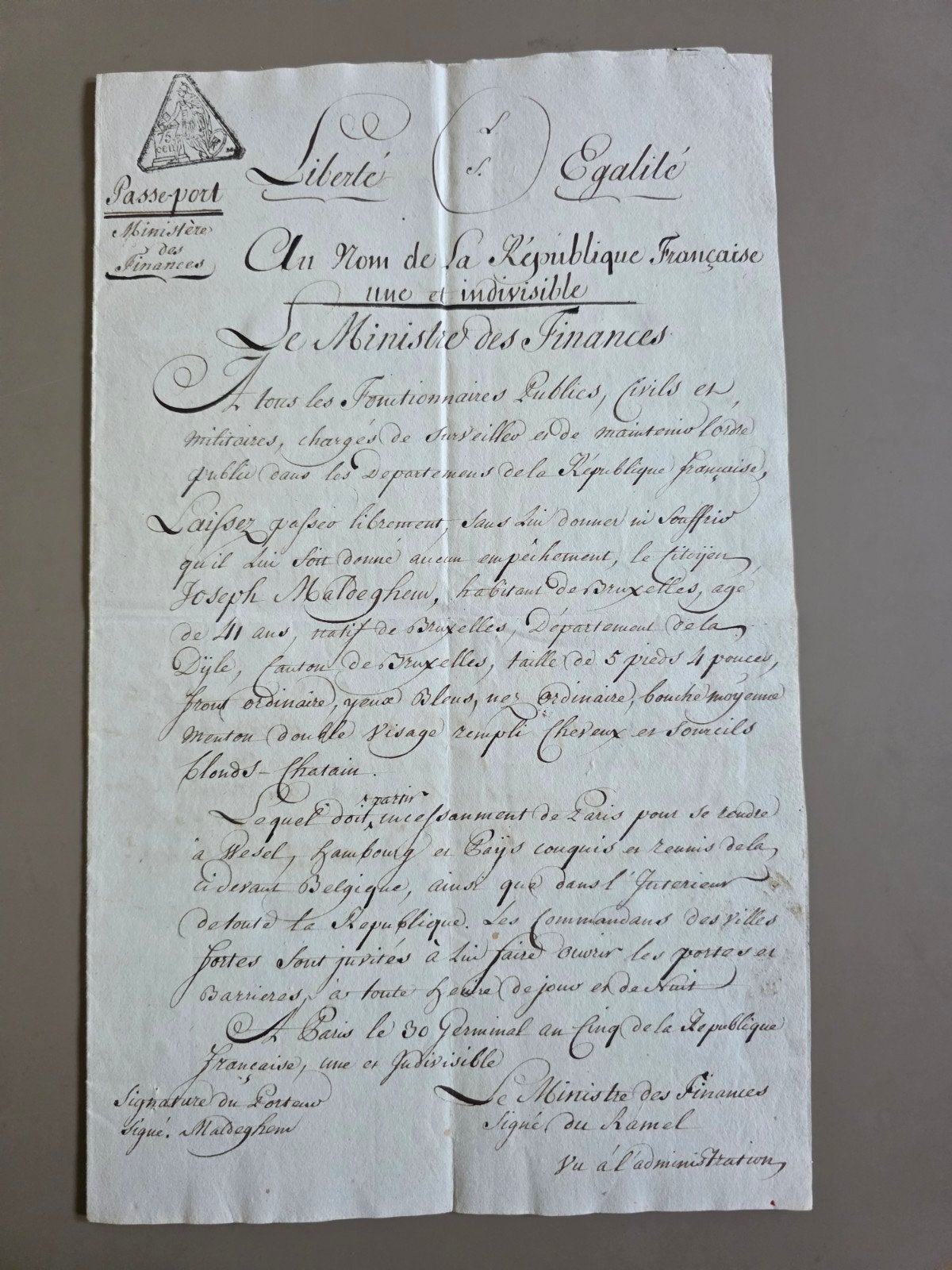101) AUTHENTIEK FRANS PASPOORT FRANSE REVOLUTIE 1797, Verzenden, Voor 1920, Overige typen