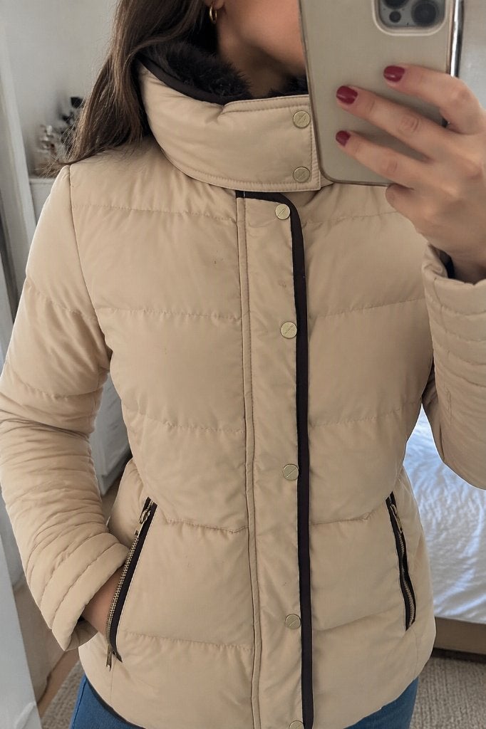 Gewaatteerde Winterjas met Bontkraag - Vrouwen - Maat M (40), Maat 38/40 (M), H&M, Beige, Ophalen of Verzenden