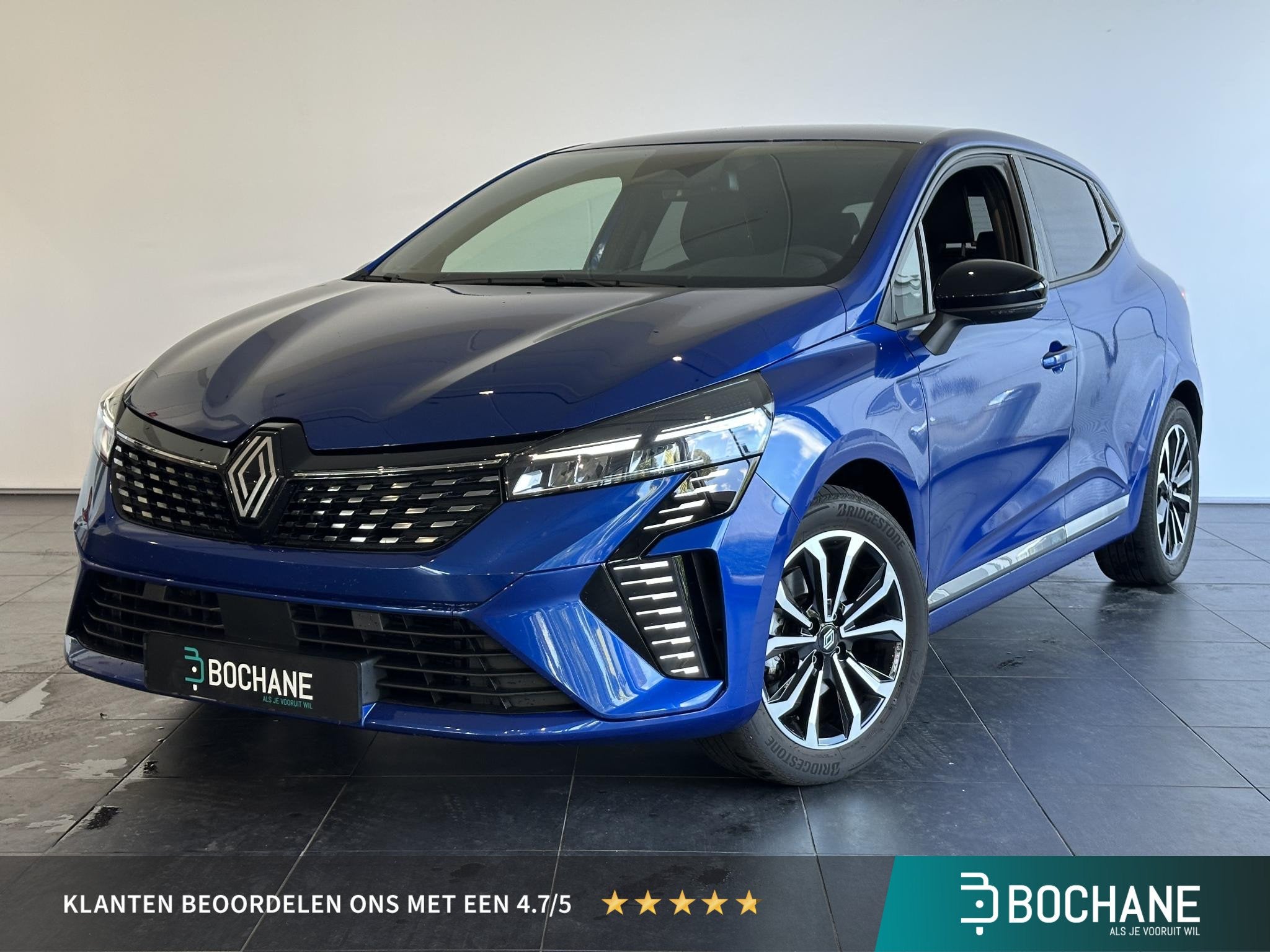 Renault Clio 1.6 E-Tech Full Hybrid 145 techno | Achteruitri, Auto's, Gebruikt, Met garantie (alle), Blauw, Leder en Stof