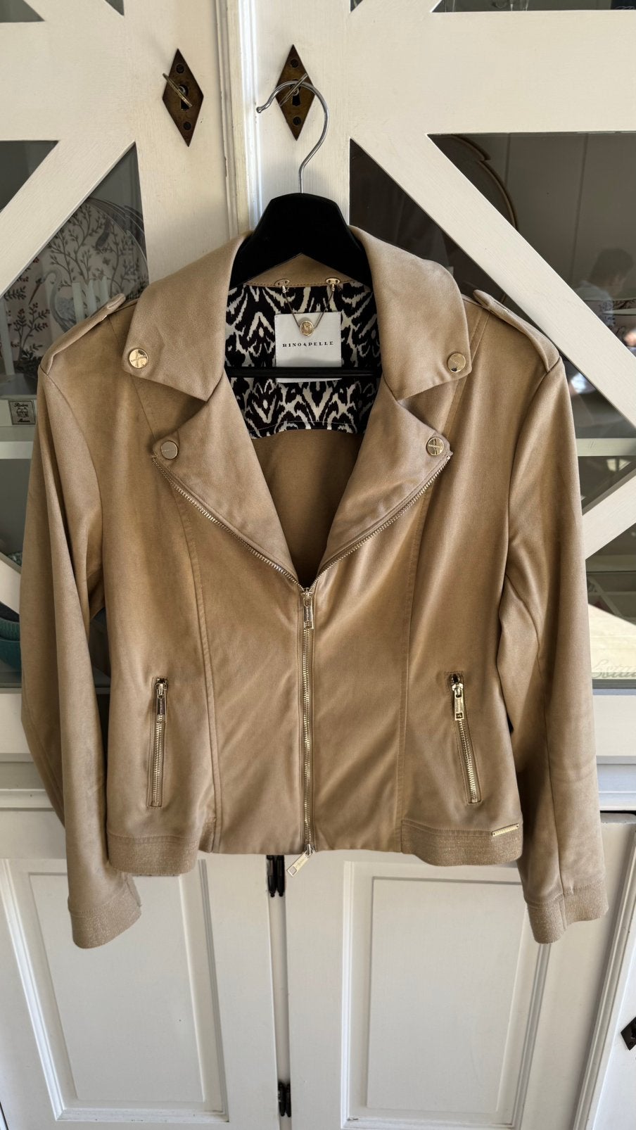 Rino&Pelle kort suedine biker jack, zand L, Ophalen of Verzenden, Zo goed als nieuw, Maat 38/40 (M), Beige