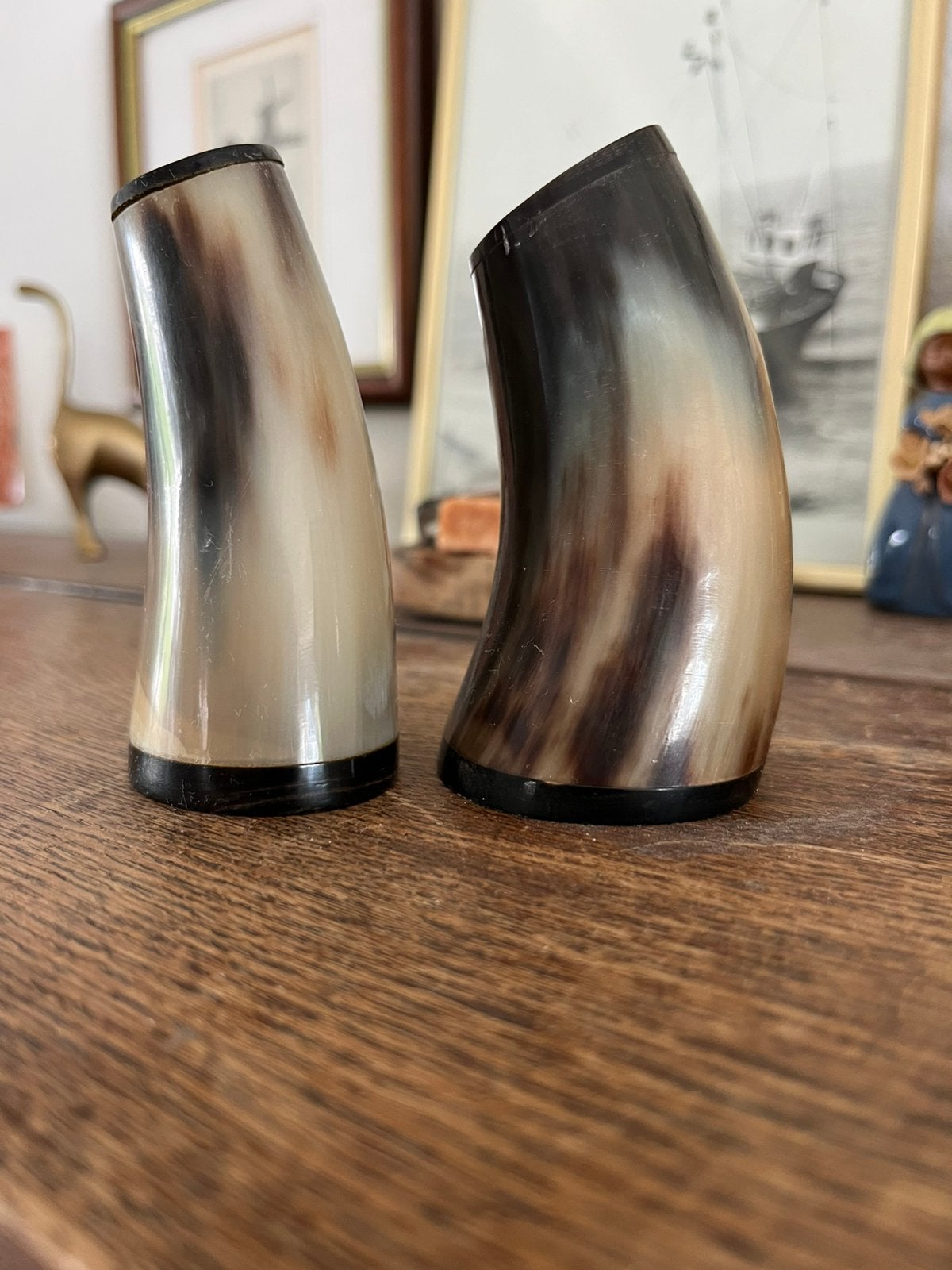 Mid Century peper en zoutstel buffelhoorn vintage, Ophalen of Verzenden