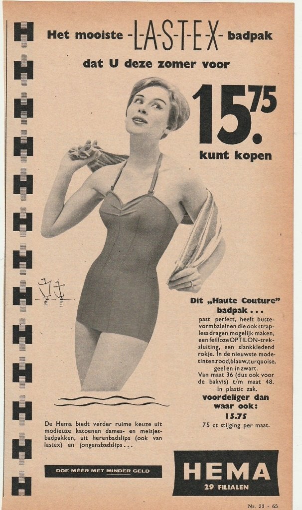 Retro reclame 1961 Hema badmode dames badpak zwempak, Verzenden, Overige typen