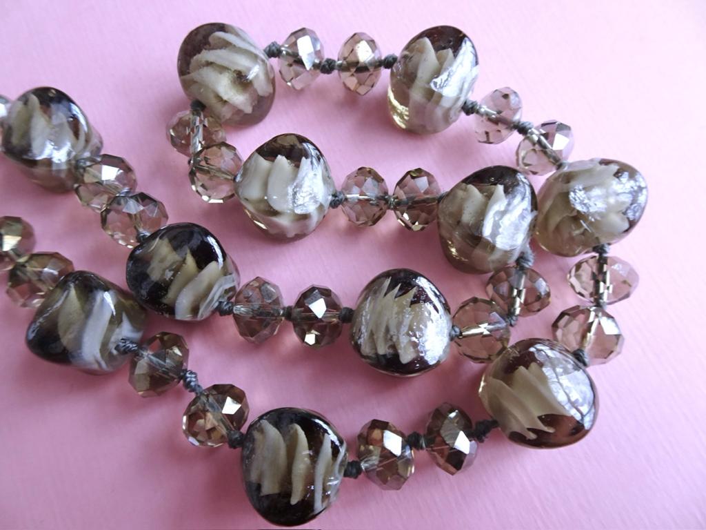 jwg Vintage 40s Art Deco Murano glas aurora kralen ketting, Verzenden, Overige materialen, Ketting, Verguld