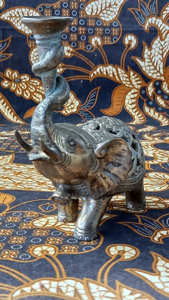 Mooi oud zilverbrons beeldje uit India van een olifant 15 cm, Antiek en Kunst, Zilver, Handgemaakt, India, Ophalen of Verzenden
