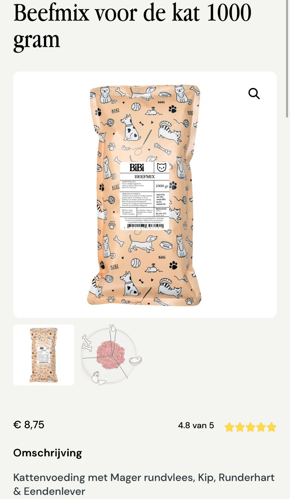 Bibi kvv Beefmix 6x1 kg, Dieren en Toebehoren, Ophalen, Kat