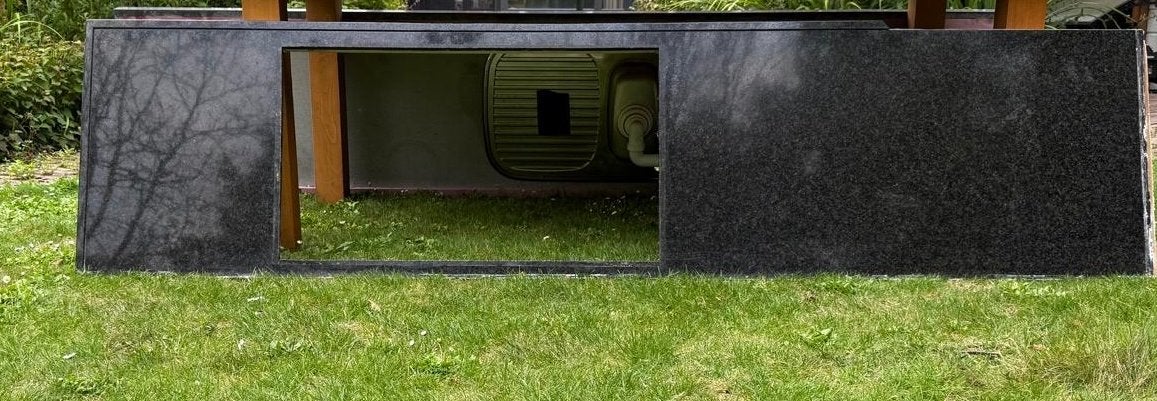 Natuurstenen marmeren hoekkeukenblad met spoelbakuitsparing, Huis en Inrichting, Ophalen, Gebruikt, Zwart, Hoekkeuken
