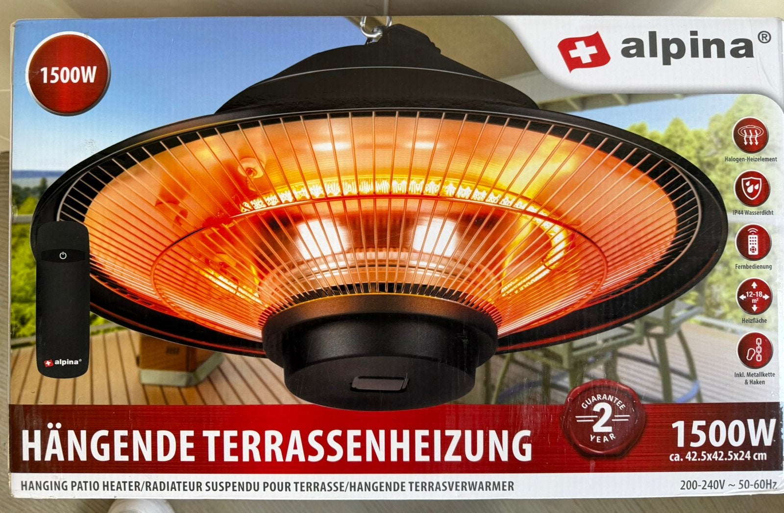 Nieuwe Alpina Terrasverwarming 1500W - Ongeopend, Plafond, Nieuw, Waterbestendig, Ophalen