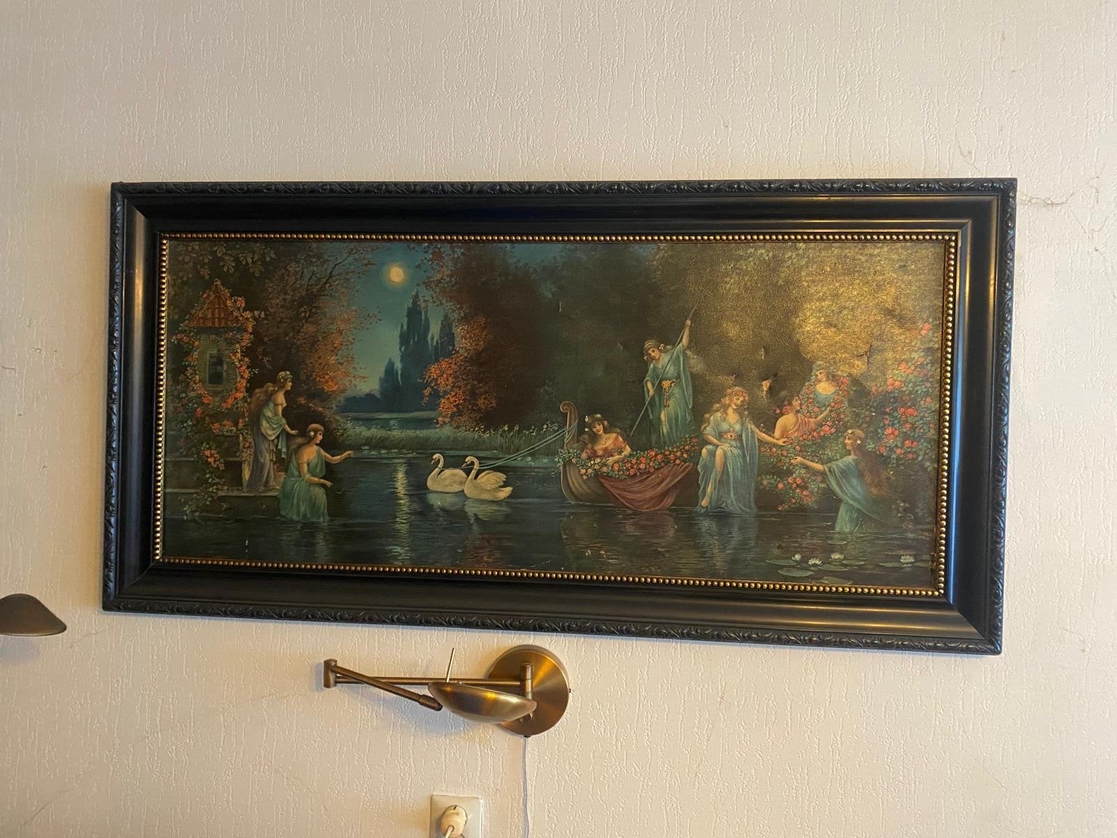 Hans Zatzka - Romantisch tafereel met nimfen en zwanen, Ophalen, Paneel, Portret of Personen, Klassiek