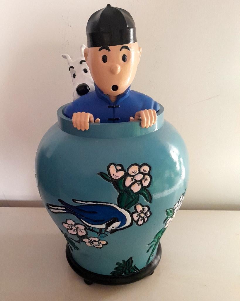 Kuifje in de vaas van 35cm handgeschilderd De Blauwe Lotus, Eén stripboek, Ophalen of Verzenden, Nieuw, Hergé