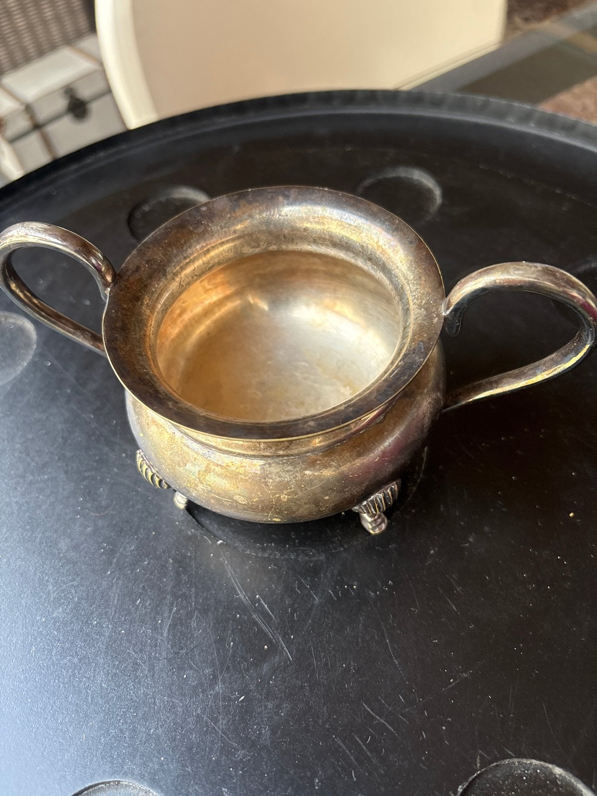 Antieke verzilverde suikerpot met handvatten, Antiek en Kunst, Ophalen of Verzenden, Zilver