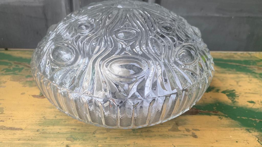 Plafonniere vintage lamp plafondlamp rond glas, Ophalen of Verzenden